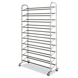 10-Tier Rolling 50 Pair Shoe Rack; Metal; Chrome