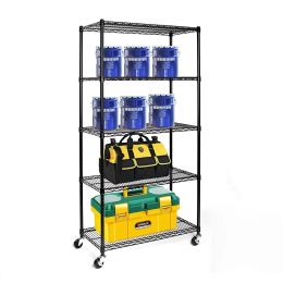 Black 5-Tier Rolled Wire Shelving Unit (36"W x 76"H x 18"D)