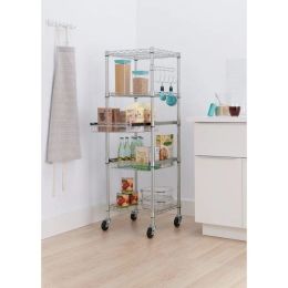 Chrome Plated Rolling 5-Tier Wire Shelving Unit (18"W x 57"H x 18"D)