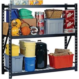 Black 3-Tier Industrial Steel Freestanding Garage Storage Shelving Unit (65"W x 54"H x 24"D)