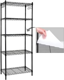 Black 5-Tier Carbon Wire Garage Storage Shelving Unit with 8 Hooks (23.6"W x 59"H x 14"D)