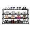 Simple Assembly 4 Tier Shoe Rack Detachable Non-Woven Waterproof Fabric Shoe Organizer Tower Space Saver Stackable Storage Shelf (Black)