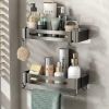 Shower Shelves Adhesive Shower Caddy Gray Shower Organizer 2 Pack Shower Rack Rustproof Bathroom Shelf with Towel Bar and Removable Hooks