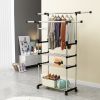 Extendable Garment Hanging Rack Clothing Hanging Rail Pillow Shoe Display Organizer with Rolling Wheels Hold up to 77LBS