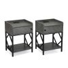 Set of 2 Industrial Wooden Nightstand;  Bedside Table;  Sofa End Table with Charging Station;  Storage and Shelf for Bedroom;  Living Room