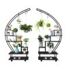 Artisasset 2pcs 6 Tiers Semicircular Iron Wood With Wheels Iron Planter Black