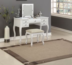 Classic 1pc Vanity Set w Stool White Color Drawers Open-up Mirror Bedroom Furniture Unique Legs Cushion Seat Stool Vanity