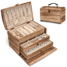 1pc 3 Layer Wooden Jewelry Organizer Box, Necklace Rings Bracelets Box, Travel Earrings Case