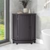 Bathroom Cabinet Triangle Corner Storage Cabinet with Adjustable Shelf Modern Style MDF Board; Black Brown