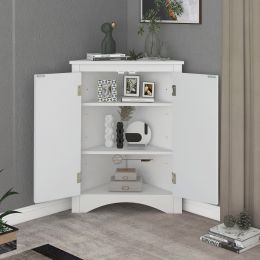 White Triangle Bathroom Storage Cabinet with Adjustable Shelves; Freestanding Floor Cabinet for Home Kitchen