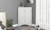 White Triangle Bathroom Storage Cabinet with Adjustable Shelves; Freestanding Floor Cabinet for Home Kitchen