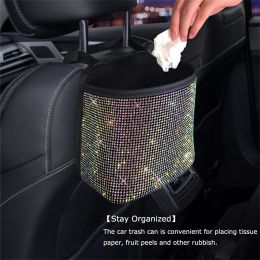 Hanging Car Trash Bag Car Trash Can Wastebasket With Rhinestones Bling Garbage Can Container