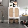 Natural Rattan 2 Door high cabinet; Built-in adjustable shelf; Easy Assembly; Free Standing Cabinet for Living Room Bedroom