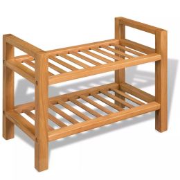 Shoe Rack with 2 Shelves Solid Oak Wood 19.7"x10.6"x15.7"