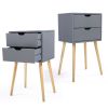 Bedroom Storage Nightstand Shelf with 2 Drawers - Set of 2,Gray