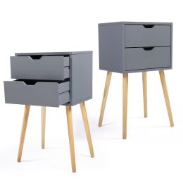 Bedroom Storage Nightstand Shelf with 2 Drawers - Set of 2,Gray