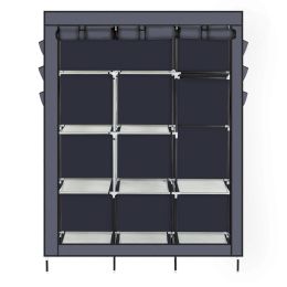 69" High-Leg Non-Woven Fabric Assembled Cloth Wardrobe Gray Simple Closet Shelves;  Closet Storage Organizer;  Extra Strong and Durable RT