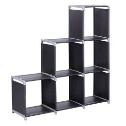 Multifunctional Assembled 3 Tiers 6 Compartments Storage Shelf Black