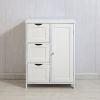 White Bathroom Floor Storage Cabinet;  Wooden Freestanding Storage Cabinet;  Side Storage Organizer with 1 Cupboard and 3 Drawers