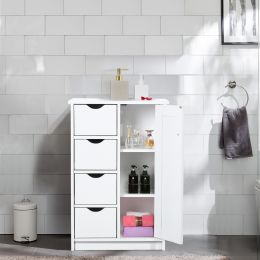 Pure White Wood Floor Storage Organizer Cabinet with 4 Drawers and 1 Door Cabinet 3 Shelves