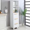 Tall Cabinet; Wooden Slim Floor Cabinet with Shelves &amp; Drawer; White