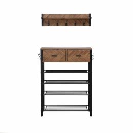 Entryway 4-tier Shoe Rack with Hall Tree; One Set Entryway Show Rack with Storage and Hooks