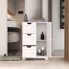 White freestanding storage cabinet for bathroom and living room (one door with three drawers)