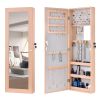 Non Full Mirror Wooden Leather Wall Mounted Three-Layer Shelf With Inner Mirror; Jewelry Storage Mirror Cabinet - Peach