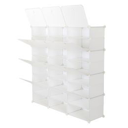 8-Tier Portable 48 Pair Shoe Rack Organizer 24 Grids Tower Shelf Storage Cabinet Stand Expandable for Heels, Boots, Slippers, White RT