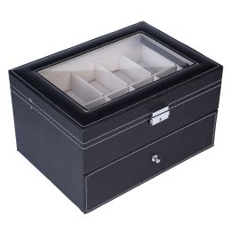 20 Compartments Dual Layers Elegant Wooden Watch Collection Box Black--YS