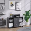 2 Drawer Wooden horizontal filing cabinet with 4 open storage shelves; black oak dark gray