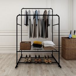 Garment Rack Freestanding Hanger Double Rods Multi-functional Bedroom Clothing Rack