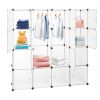 Modular Closet Organizer Plastic Cabinet 16 Cube Wardrobe Cubby Shelving Storage Cubes Drawer Unit DIY Bookcase Closet System Cabinet with Doors White