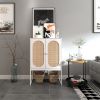 Natural Rattan 2 Door high cabinet; Built-in adjustable shelf; Easy Assembly; Free Standing Cabinet for Living Room Bedroom