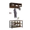 Coat Rack Shoe Bench Set; Hall Tree with Shoe Bench; Industrial Shoe Rack Bench with Coat Rack; 7 Hooks for Entryway; Hallway; 5-in-1Design; Brown