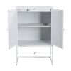 Natural Rattan 2 Door high cabinet; Built-in adjustable shelf; Easy Assembly; Free Standing Cabinet for Living Room Bedroom