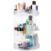 Rotating Makeup Organizer Clear Cosmetic Storage Rack Transparent Jewelry Display Box Case with 4 Trays One 17 Slot Top Shelf