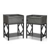 Set of 2 Industrial Wooden Nightstand;  Bedside Table;  Sofa End Table with Charging Station;  Storage and Shelf for Bedroom;  Living Room