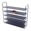 Simple Assembly 5 Tiers Non-woven Fabric Shoe Rack with Handle Black RT