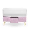 Kids bookcase with Collapsible Fabric Drawers; Children's Book Display; Toy Storage Cabinet Organizer; White/Pink