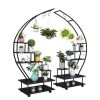 Artisasset 2pcs 6 Tiers Semicircular Iron Wood With Wheels Iron Planter Black