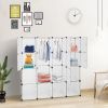 Modular Closet Organizer Plastic Cabinet 16 Cube Wardrobe Cubby Shelving Storage Cubes Drawer Unit DIY Bookcase Closet System Cabinet with Doors White