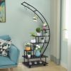 Artisasset 6 Tiers Semicircular Iron Wood With Wheels Iron Planter Black