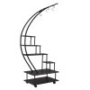 Artisasset 6 Tiers Semicircular Iron Wood With Wheels Iron Planter Black