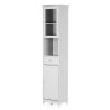 Modern Tower Tall Storage Cabinet with Doors & Drawer Wooden Floor Cabinet Home Furniture White