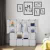 Modular Closet Organizer Plastic Cabinet 16 Cube Wardrobe Cubby Shelving Storage Cubes Drawer Unit DIY Bookcase Closet System Cabinet with Doors White