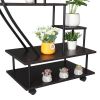 Artisasset 2pcs 6 Tiers Semicircular Iron Wood With Wheels Iron Planter Black