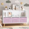 Kids bookcase with Collapsible Fabric Drawers; Children's Book Display; Toy Storage Cabinet Organizer; White/Pink