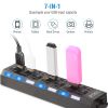 7 Port USB 2.0 Hub High Speed Multiport USB Hub with Individual Switches and LEDs