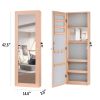 Non Full Mirror Wooden Leather Wall Mounted Three-Layer Shelf With Inner Mirror; Jewelry Storage Mirror Cabinet - Peach